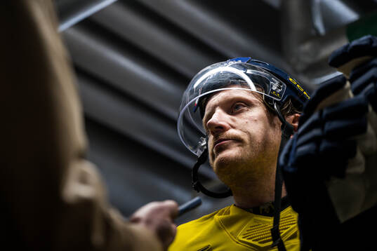 Jonas Brodin of Sweden is being interviewed
