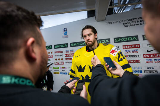 Goaltender Jacob Markström of Sweden is being interviewed