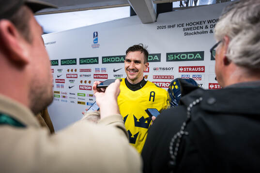 Mikael Backlund of Sweden is being interviewed