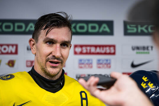 Mikael Backlund of Sweden is being interviewed