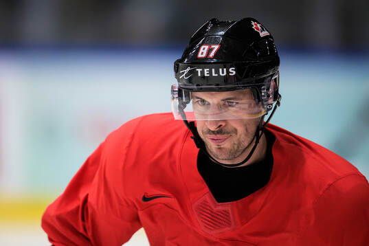 Sidney Crosby of Canada at a practice session
