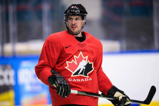 Sidney Crosby of Canada at a practice session