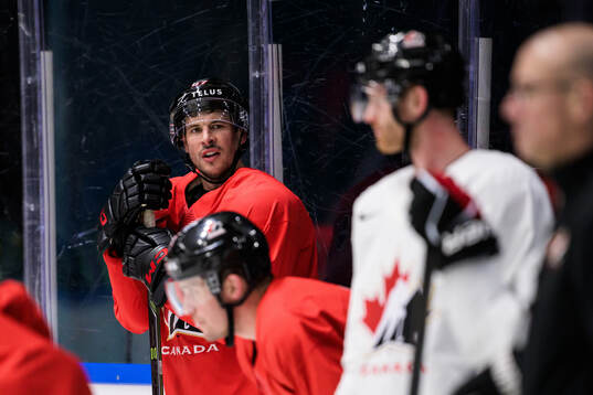 Sidney Crosby of Canada at a practice session
