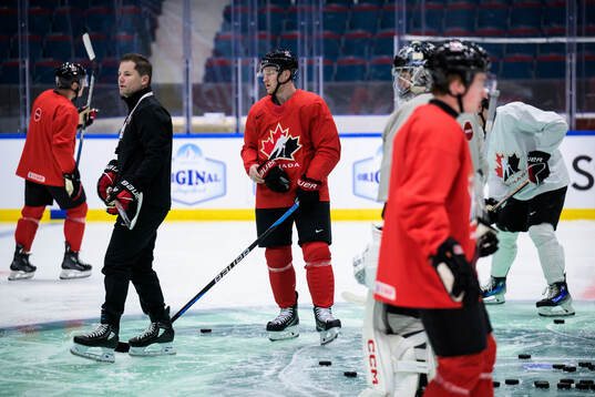 Nathan MacKinnon of Canada at a practice session