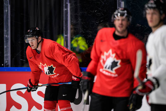 Nathan MacKinnon of Canada at a practice session