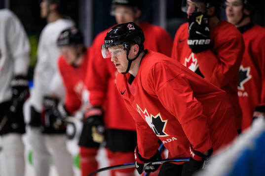 Nathan MacKinnon of Canada at a practice session