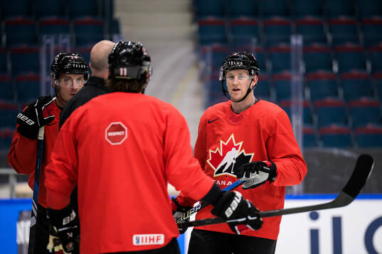 Nathan MacKinnon of Canada at a practice session