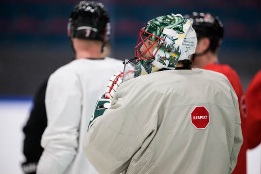 Goaltender Marc-Andre Fleury of Canada at a practice session