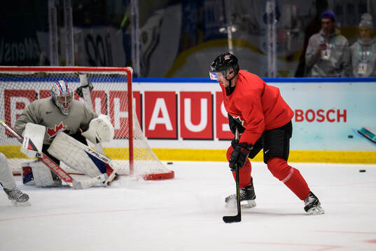Sidney Crosby of Canada at a practice session