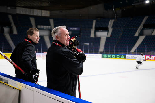 Head coach Dean Evason of Canada at a practice session
