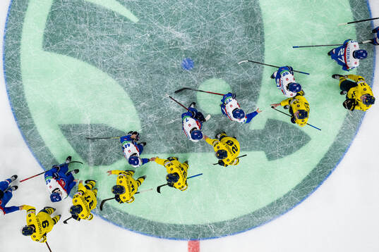 Players of Sweden and of Slovakia shake ands