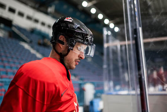 Sidney Crosby of Canada at a practice session