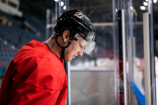 Nathan MacKinnon of Canada at a practice session