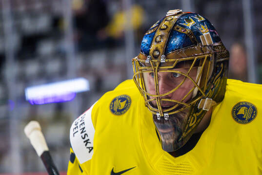 Goaltender Jacob Markström of Sweden at warm-up