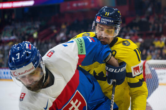 Mario Grman of Slovakia and Mikael Backlund of Sweden