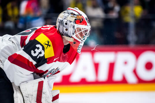Goaltender David Kickert of Austria