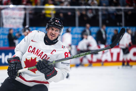 Sidney Crosby of Canada at warm-up