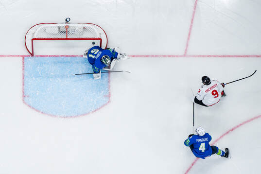 Nathan MacKinnon of Canada scores the 0-2 goal
