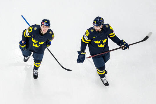 Lucas Raymond and Erik Gustafsson of Sweden look dejected