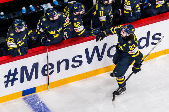 Mika Zibanejad of Sweden celebrates