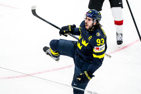 Mika Zibanejad of Sweden celebrating
