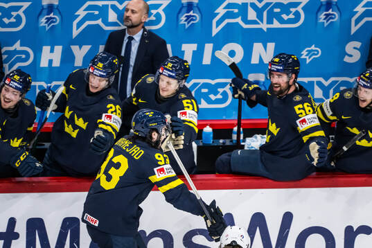 Mika Zibanejad of Sweden celebrating