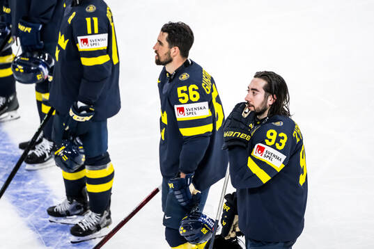 Erik Gustafsson and Mika Zibanejad of Sweden