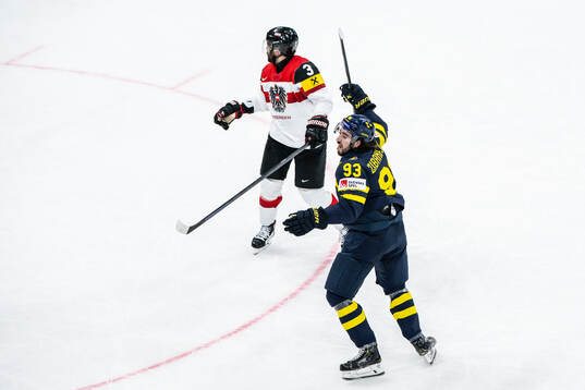 Mika Zibanejad of Sweden celebrates the 3-0 goal