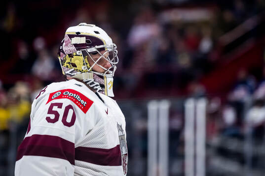Goaltender Kristers Gudlevskis of Latvia
