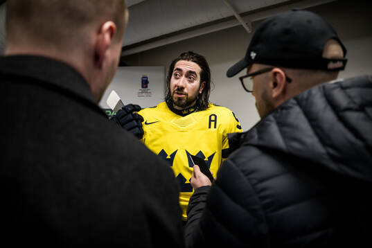Mika Zibanejad of Sweden is being interviewed