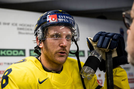 Jonas Brodin of Sweden is being interviewed