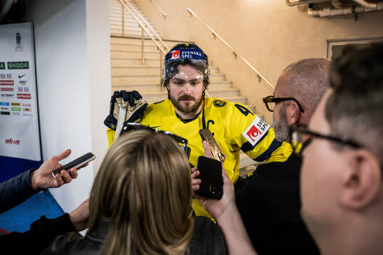 Rasmus Andersson of Sweden is being interviewed