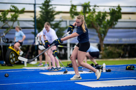 Ice hockey athlete Josefin Bouveng of Sweden at a training