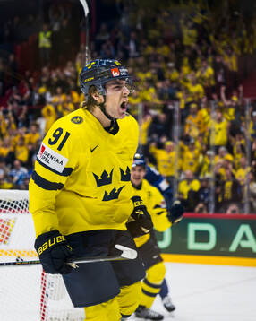 Leo Carlsson of Sweden celebrates the 0-1 goal