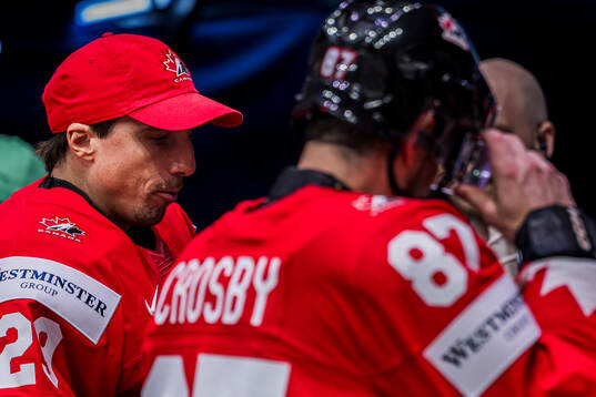 Goaltender Marc-André Fleury and Sidney Crosby of Canada