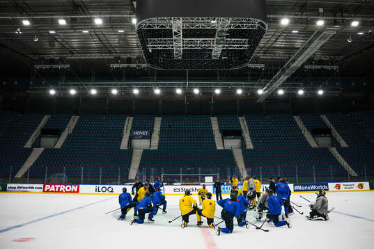 Players of Sweden gathered at a practice session