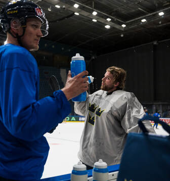 Goaltender Samuel Ersson of Sweden at a practice session