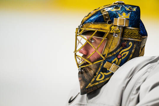 Goaltender Jacob Markström of Sweden at a practice session