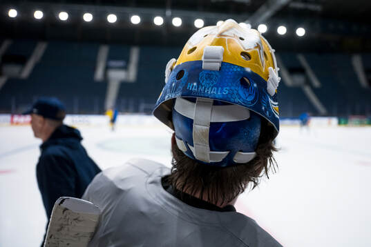 Goaltender Arvid Söderblom at a practice session