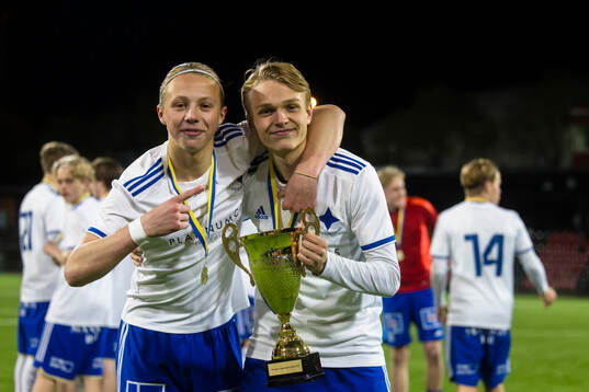 IFK Norrköpings Elton Wahlberg och Filip Werner med pokalen