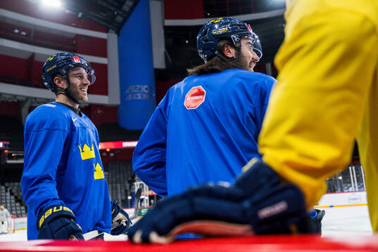 Alexander Wennberg and Mika Zibanejad of Sweden at a