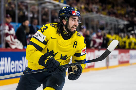 Mika Zibanejad of Sweden celebrates