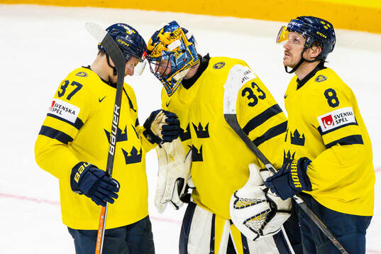 Isac Lundeström and Jonas Brodin of Sweden celebrate with