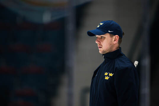 Goaltender coach Anthon Hansson of Sweden at a practice