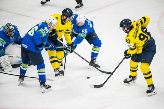 Alexander Wennberg and Marcus Johansson of Sweden against