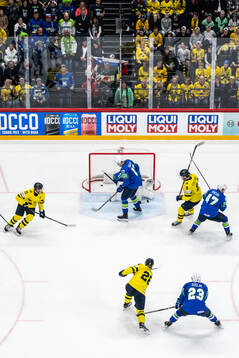 Elias Lindholm of Sweden scores the 2-0 goal
