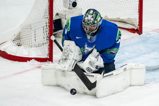 Goaltender Lukas Horak of Slovenia