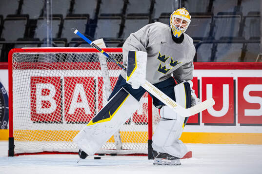 Goalkeeper Arvid Söderblom of Sweden at a practice session