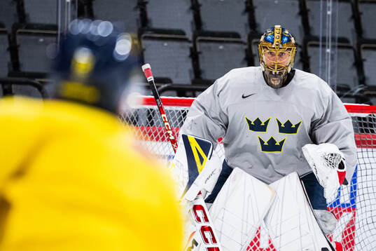 Goaltender Jacob Markström of Sweden at a practice session