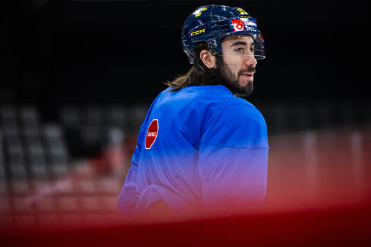 Mika Zibanejad of Sweden at a practice session